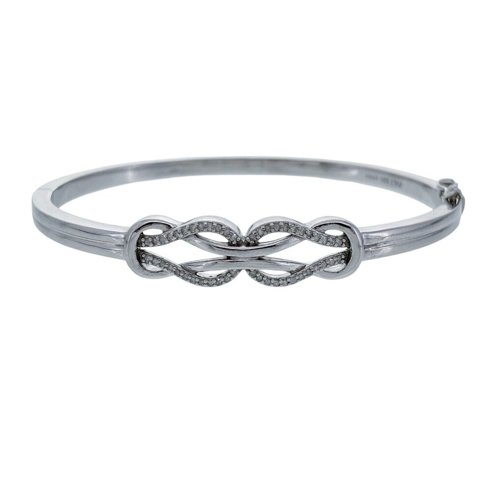 Vintage Sterling Silver 925 Diamond 0.24tcw Infinity Knot Bangle Bracelet 7"